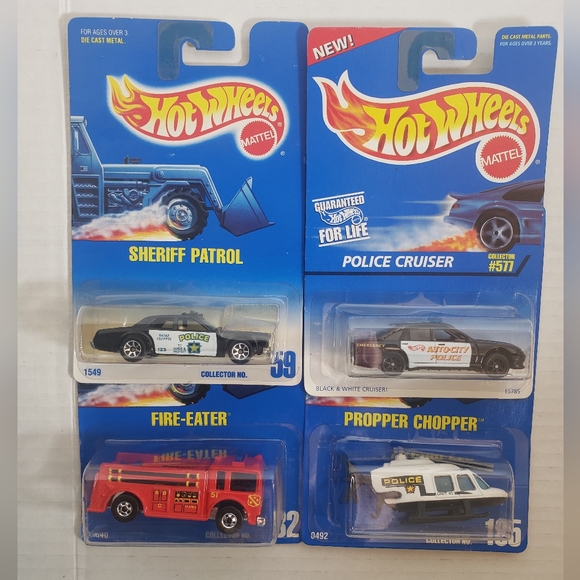 Hot Wheels Sheriff Patrol, Propper Chopper, Police Cruiser, Fire-Eater Qty 4 - Picture 1 of 9